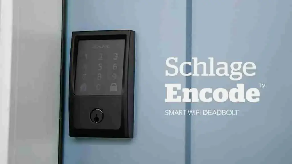 Schlage Encode smart deadbolt installed on a front door